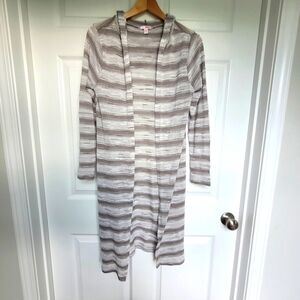 B1ongo Y2k Juniors Large Cardigan Long Hooded Sweater Gray White Striped